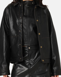 Ed Hardy Women's Vegan Leather Bomber Jacket Black