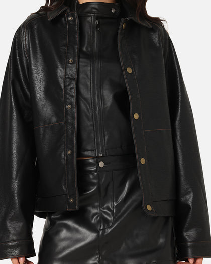 Ed Hardy Women's Vegan Leather Bomber Jacket Black