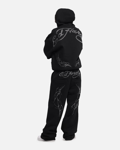 Ed Hardy Cyber Rhinestone Zip-Up Hoodie Black