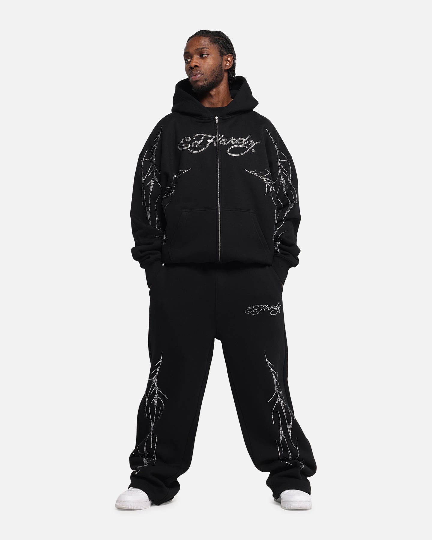 Ed Hardy Cyber Rhinestone Zip-Up Hoodie Black | Culture Kings
