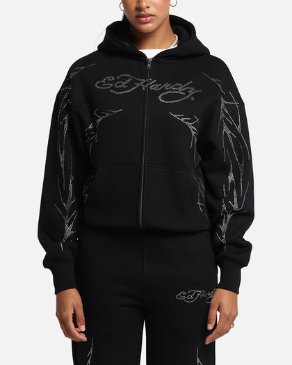 Ed Hardy Cyber Rhinestone Zip-Up Hoodie Black