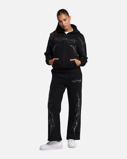 Ed Hardy Cyber Rhinestone Zip-Up Hoodie Black