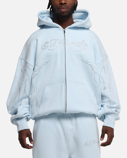 Ed Hardy Cyber Rhinestone Zip-Up Hoodie Light Blue