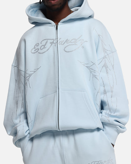 Ed Hardy Cyber Rhinestone Zip-Up Hoodie Light Blue