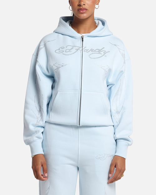 Ed Hardy Cyber Rhinestone Zip-Up Hoodie Light Blue