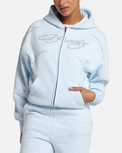 Ed Hardy Cyber Rhinestone Zip-Up Hoodie Light Blue