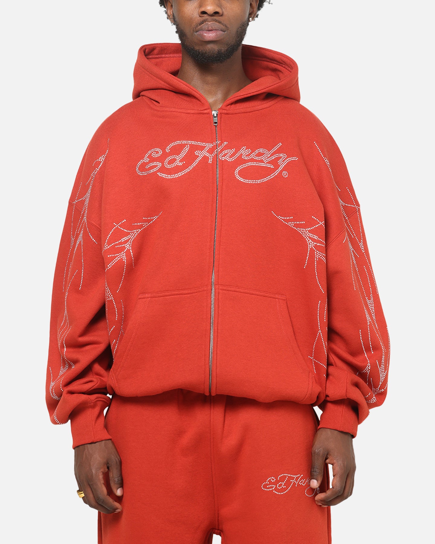 Ed Hardy Cyber Rhinestone Zip-Up Hoodie Red | Culture Kings