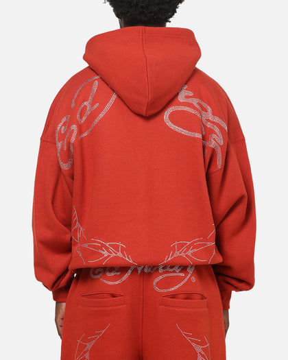 Ed Hardy Cyber Rhinestone Zip-Up Hoodie Red