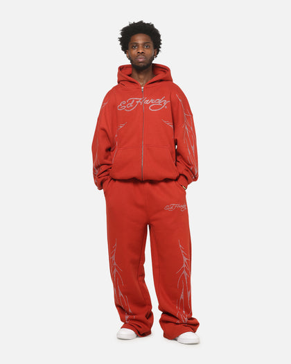 Ed Hardy Cyber Rhinestone Zip-Up Hoodie Red