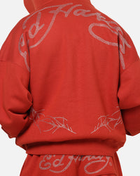 Ed Hardy Cyber Rhinestone Zip-Up Hoodie Red