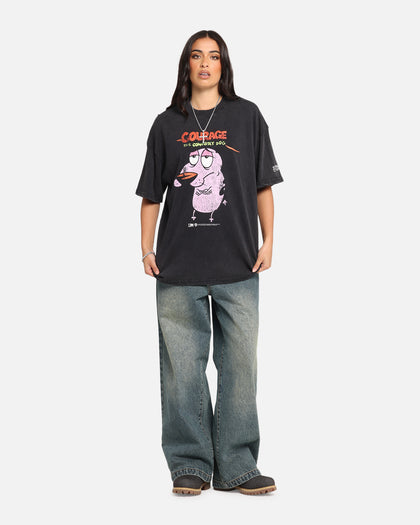 73Studio X Cartoon Network Courage The Cowardly Dog Grail Vintage T-Shirt Black Acidwash