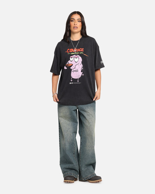 73Studio X Cartoon Network Courage The Cowardly Dog Grail Vintage T-Shirt Black Acidwash