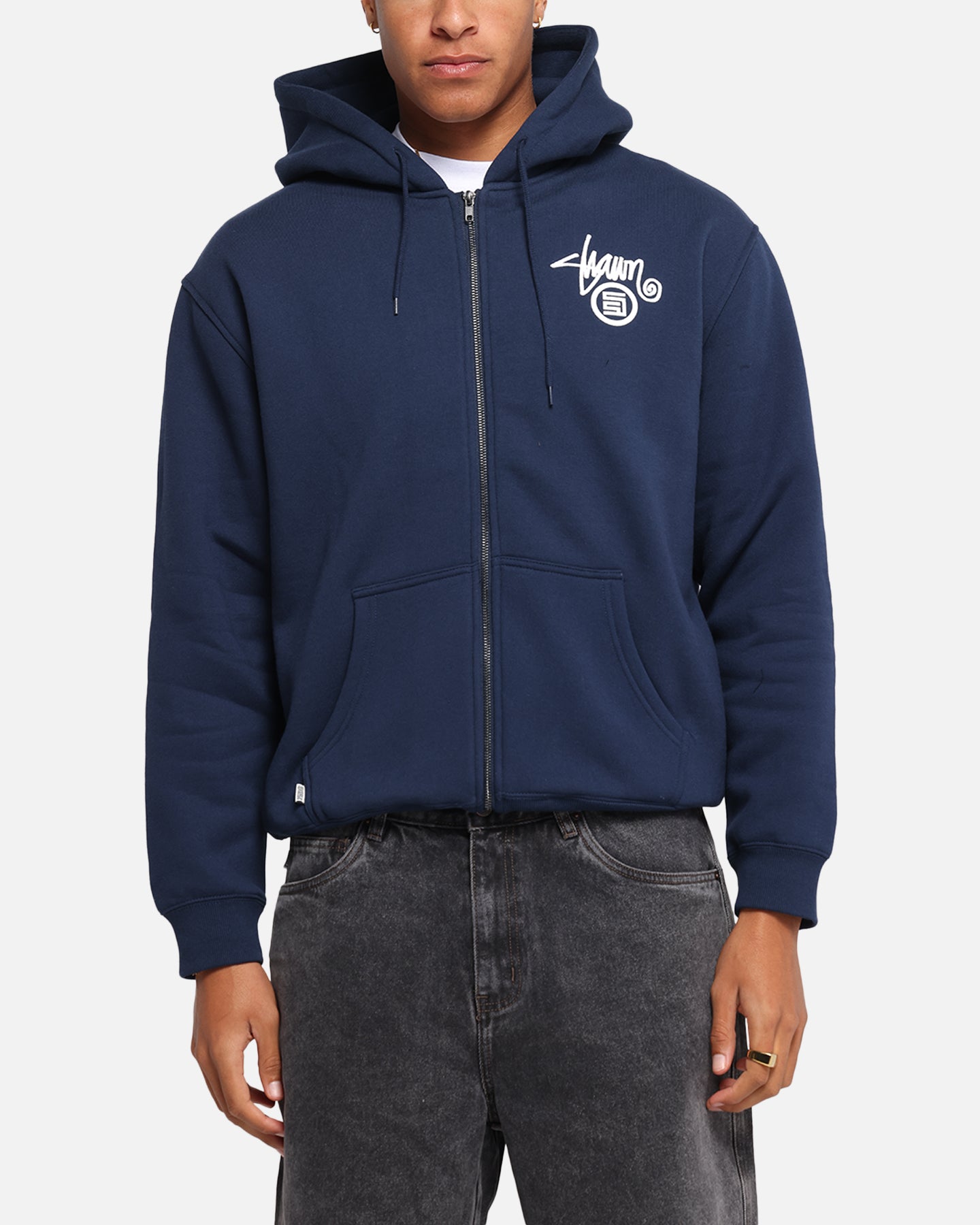 S Double Shawn Dot Zip Through Hoodie Washed Navy | Culture Kings