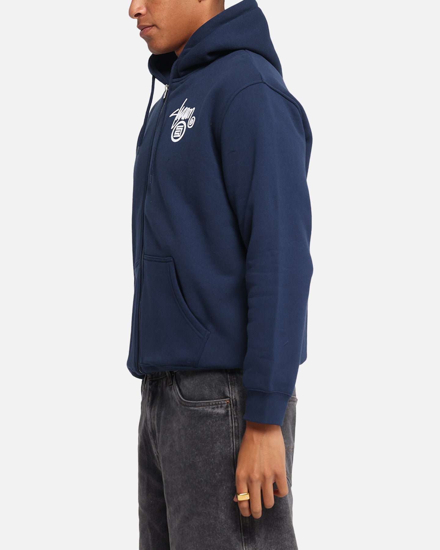 S Double Shawn Dot Zip Through Hoodie Washed Navy | Culture Kings