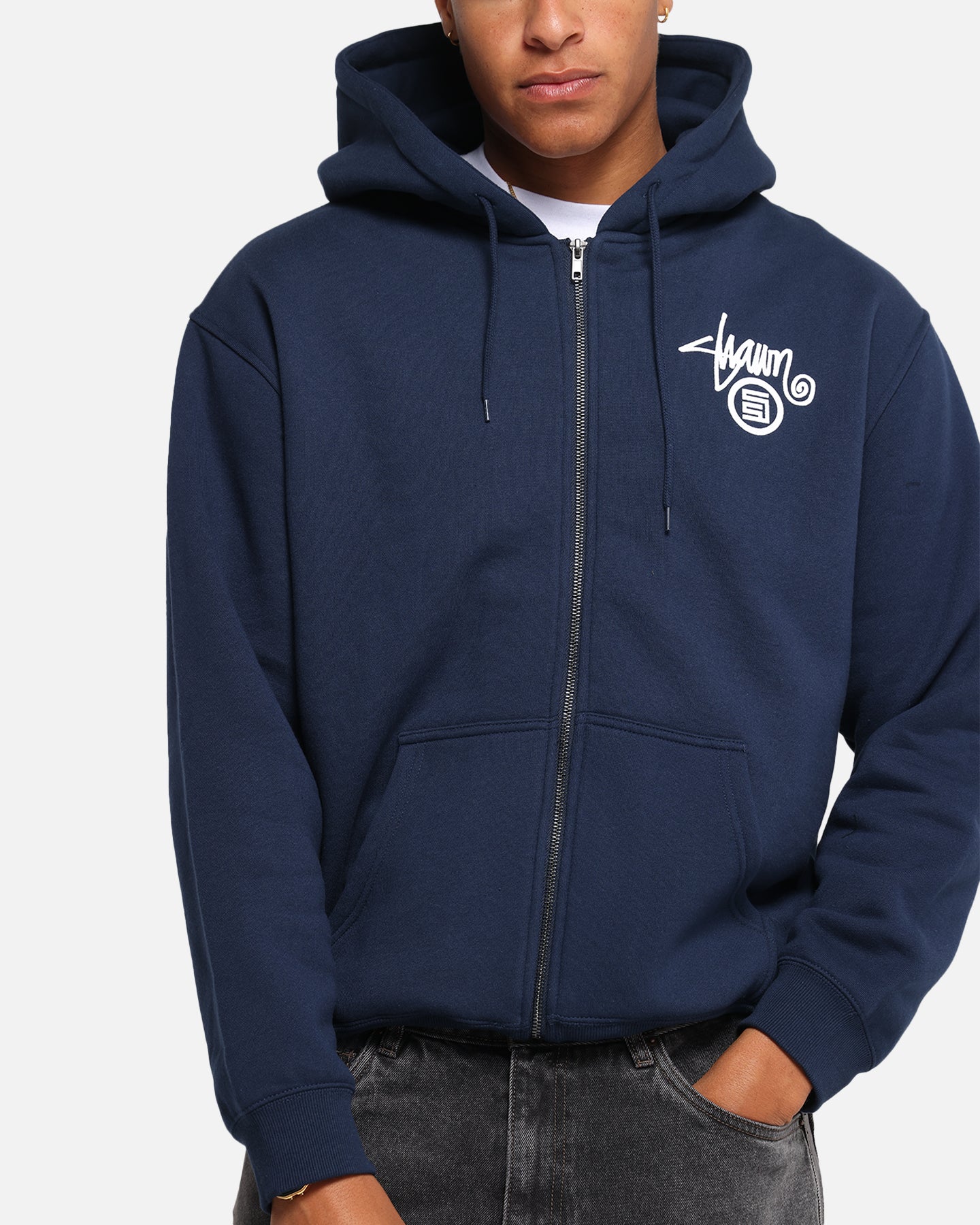 S Double Shawn Dot Zip Through Hoodie Washed Navy | Culture Kings
