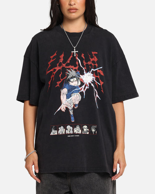 73Studio X Naruto Sasuke Abandon Vintage T-Shirt Black Acidwash
