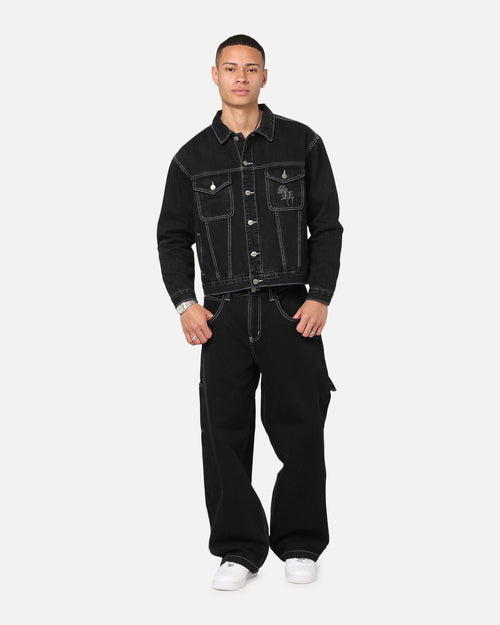 Saint Morta Fray Trucker Denim Jacket Contrast Black