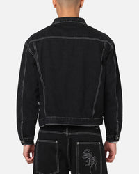 Saint Morta Fray Trucker Denim Jacket Contrast Black
