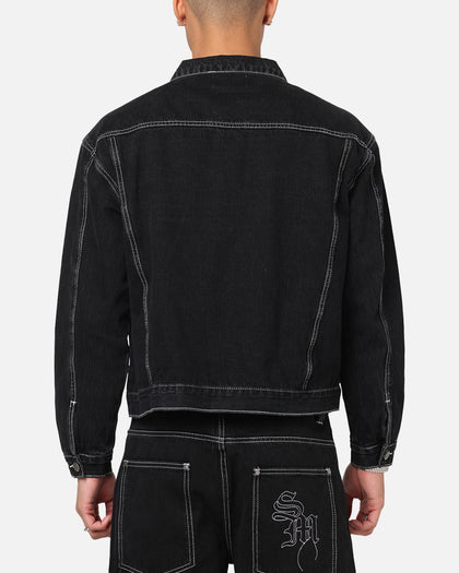 Saint Morta Fray Trucker Denim Jacket Contrast Black