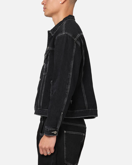 Saint Morta Fray Trucker Denim Jacket Contrast Black