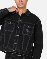 Saint Morta Fray Trucker Denim Jacket Contrast Black