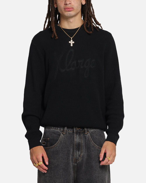 X-Large Script Waffle Knit Sweater Black