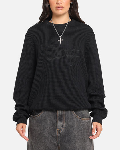 X-Large Script Waffle Knit Sweater Black