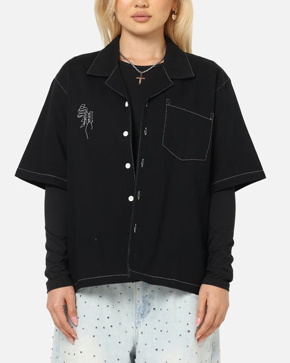 Saint Morta Fray Contrast Button Up Shirt Contrast Black