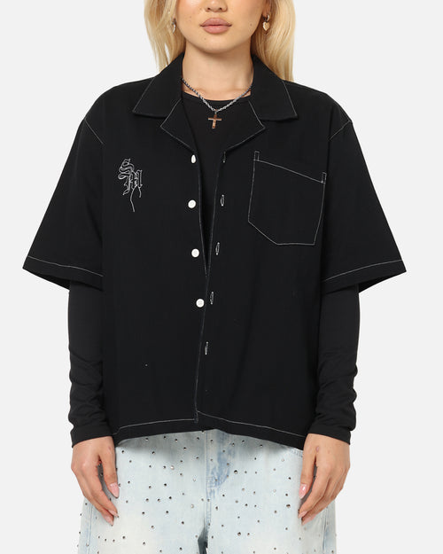 Saint Morta Fray Contrast Button Up Shirt Contrast Black