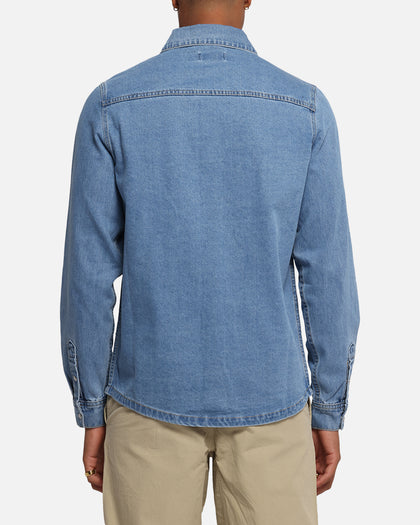 X-Large Denim Western Long Sleeve Shirt Mid Blue