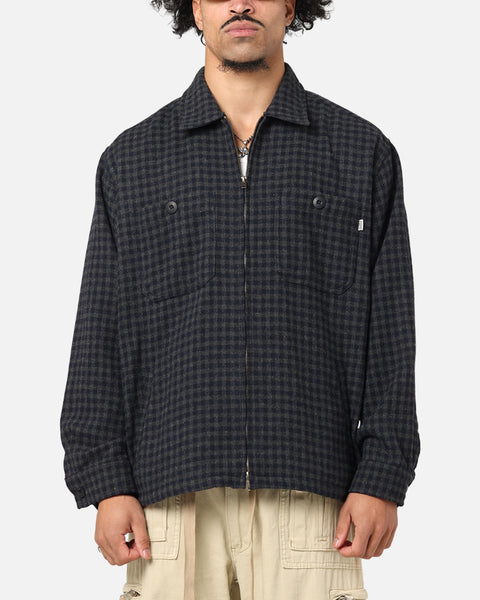 S Double Plaid Zip Through Long Sleeve Shirt Brown | Culture Kings