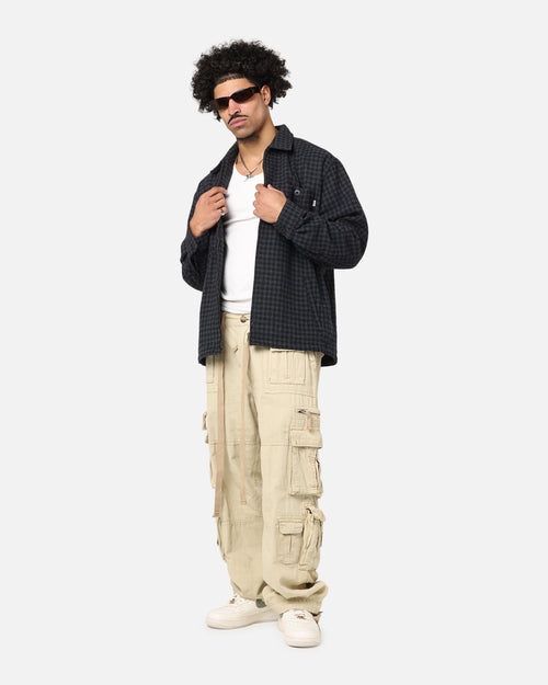 S Double Plaid Zip Through Long Sleeve Shirt Brown