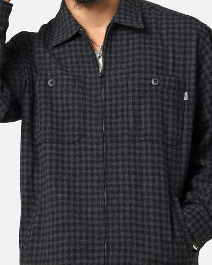 S Double Plaid Zip Through Long Sleeve Shirt Brown