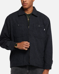 S Double Plaid Zip Through Long Sleeve Shirt Brown