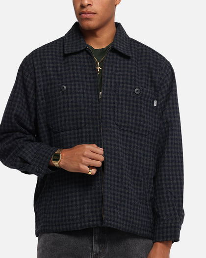 S Double Plaid Zip Through Long Sleeve Shirt Brown