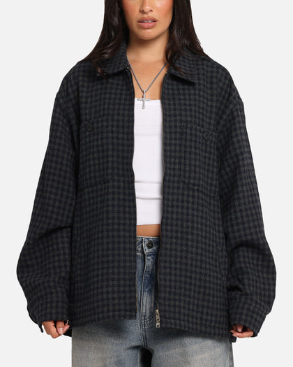 S Double Plaid Zip Through Long Sleeve Shirt Brown