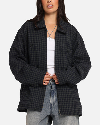 S Double Plaid Zip Through Long Sleeve Shirt Brown