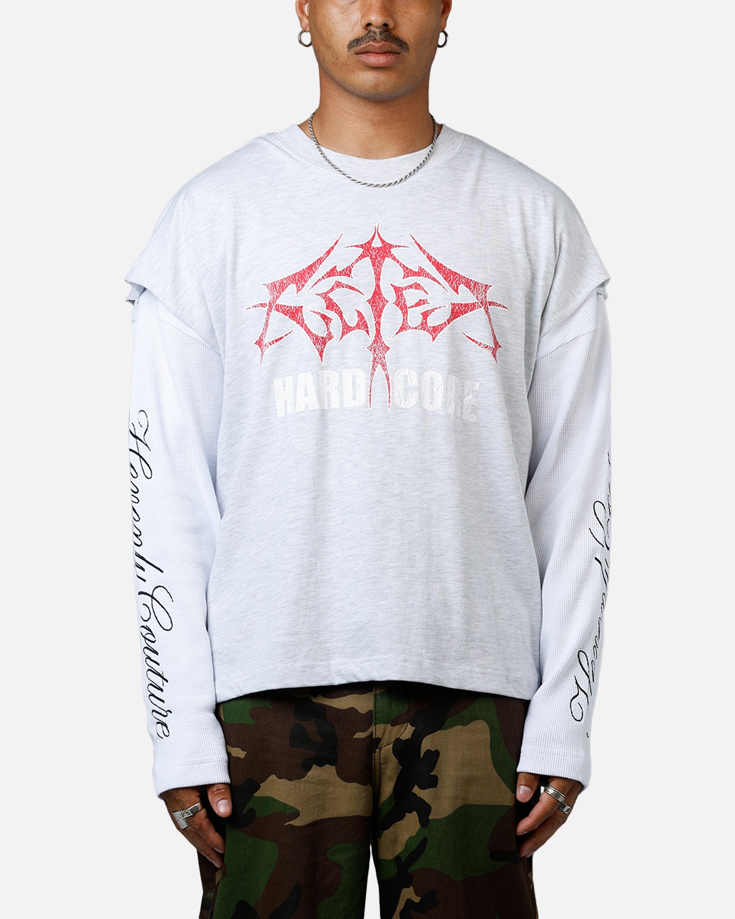 Loiter Hardcore Layered Long Sleeve T-Shirt Grey/White | Culture Kings