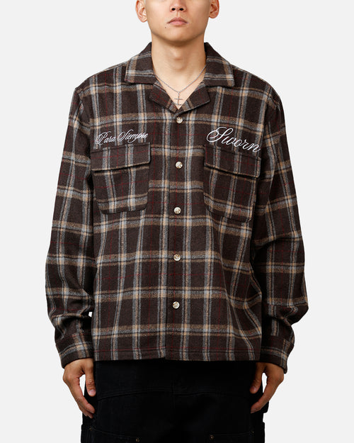 Sworn To Us Lotus Angel Flannel Button Up Shirt Brown