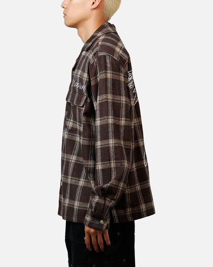 Sworn To Us Lotus Angel Flannel Button Up Shirt Brown