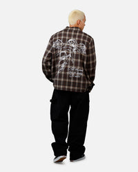 Sworn To Us Lotus Angel Flannel Button Up Shirt Brown