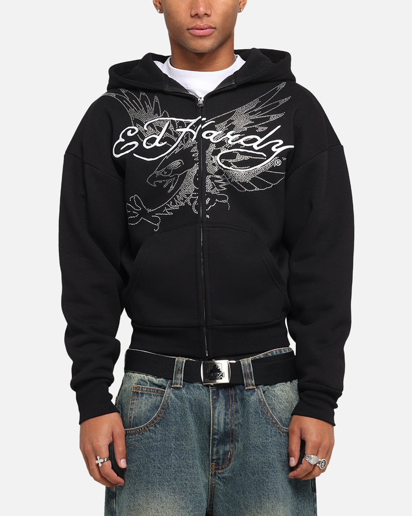 トップス Ed Hardy darkwear rhinestone zip foodie Ed Hardy Eagle Rhinestone Zip Hoodie Black | Culture Kings