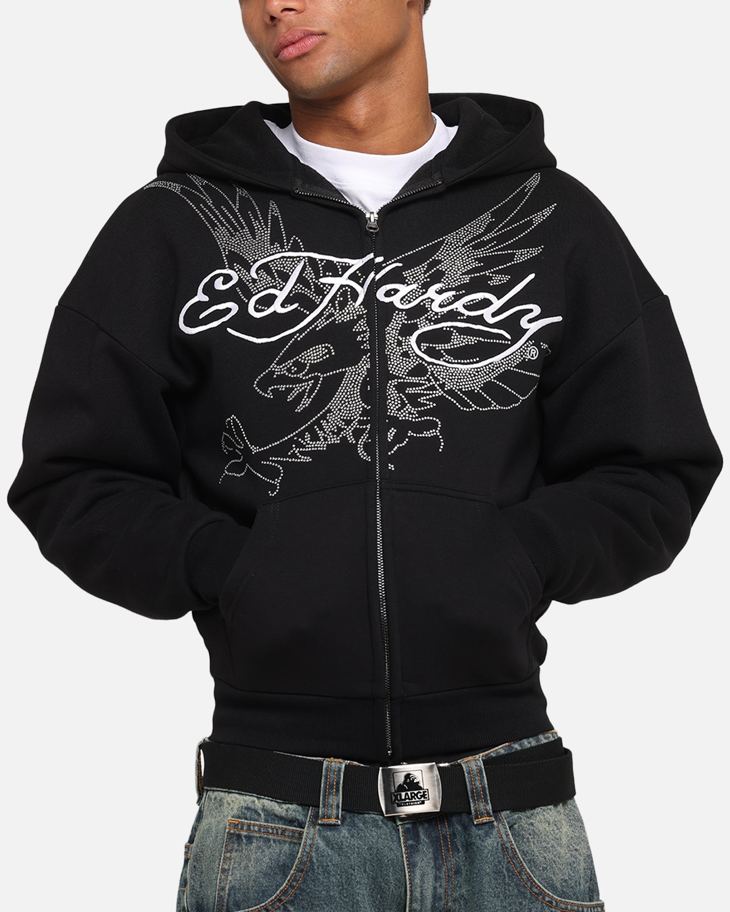 Ed Hardy Eagle Rhinestone Zip Hoodie Black | Culture Kings
