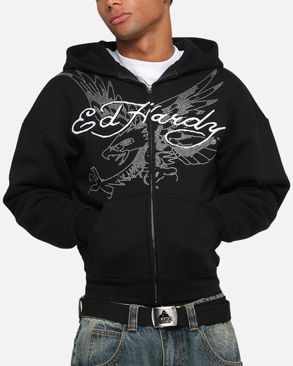 Ed Hardy Eagle Rhinestone Zip Hoodie Black