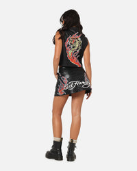 Ed Hardy Women's Vegan Leather Biker Vest Black