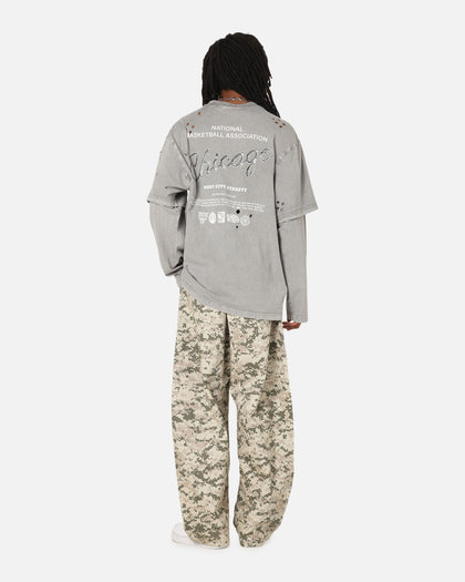 Mitchell & Ness Chicago Bulls Chromed Mock Long Sleeve T-Shirt Gunmental Grey