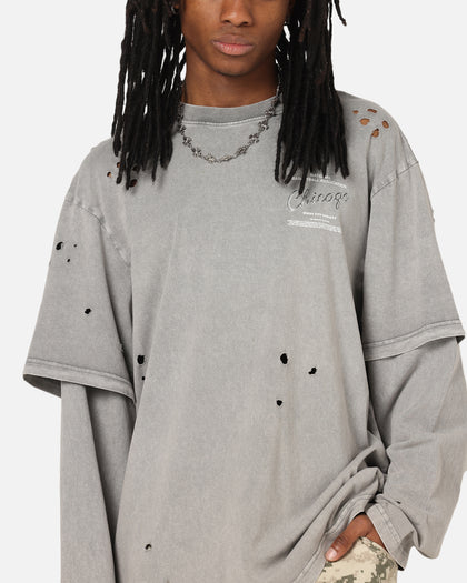 Mitchell & Ness Chicago Bulls Chromed Mock Long Sleeve T-Shirt Gunmental Grey