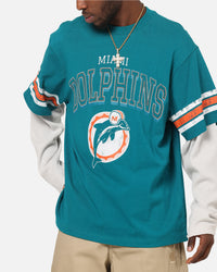 Mitchell & Ness Miami Dolphins Waffle Mock Layer Long Sleeve T-Shirt Teal