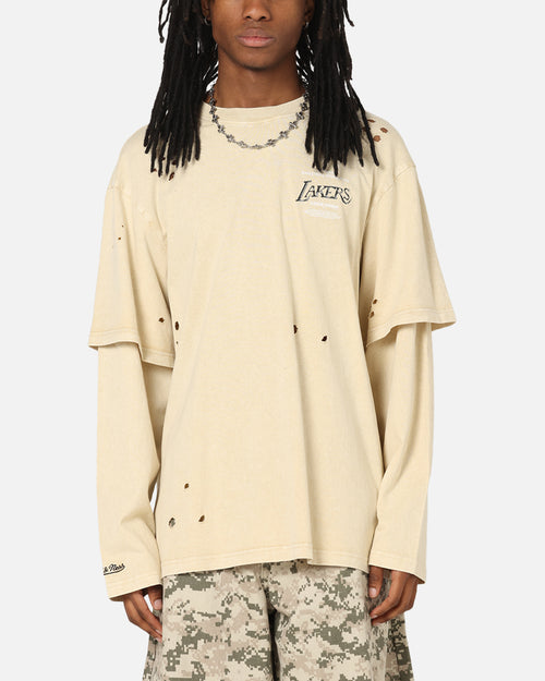 Mitchell & Ness Los Angeles Lakers Chromed Mock Long Sleeve T-Shirt Khaki