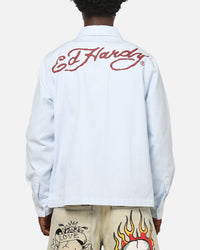 Ed Hardy Euro Button Up Shirt Blue Pinstripe